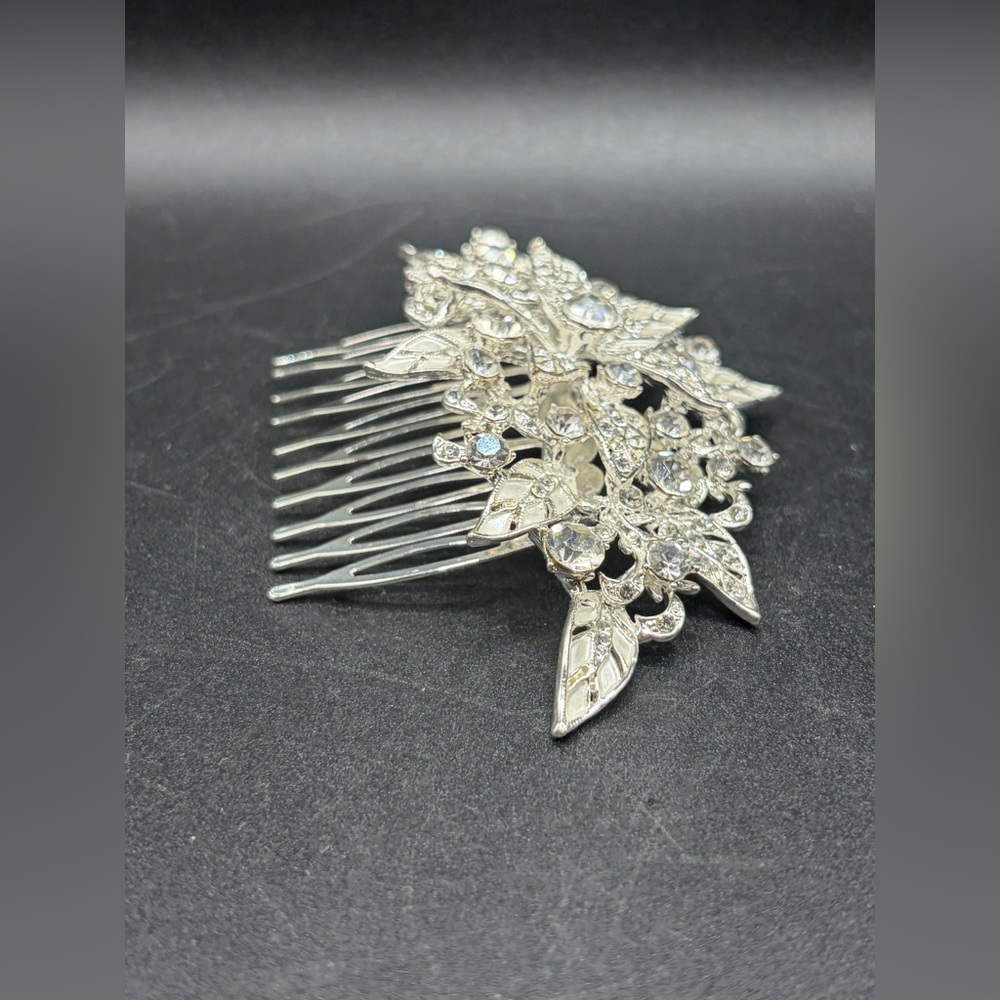 Bejeweled Silver Tone Metal Crystal Hair Comb Accessory, Wedding Bridal Princess - Picture 5 of 11